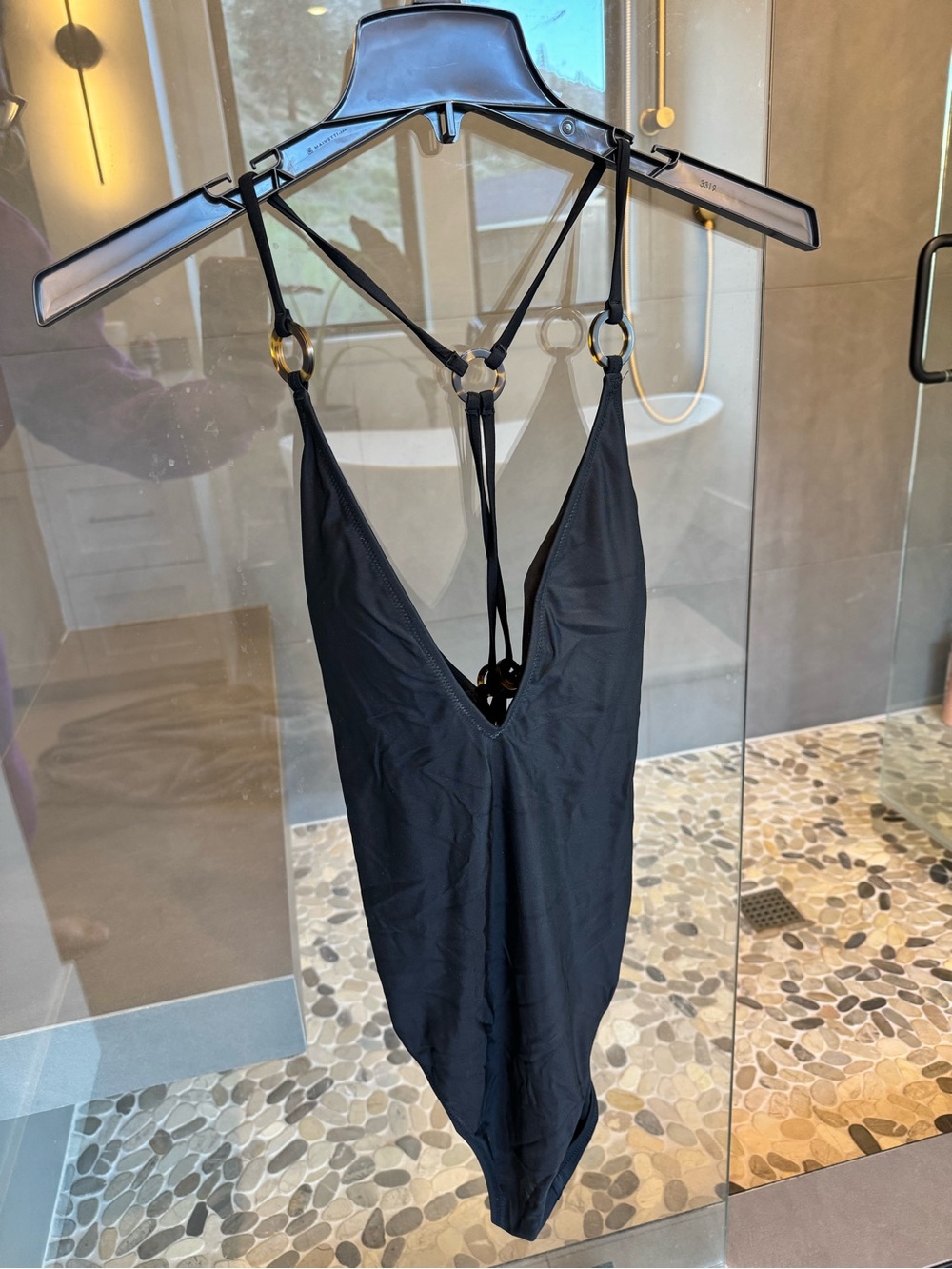 J. Crew Black One-Piece Swimsuit with Ring Strap Detail